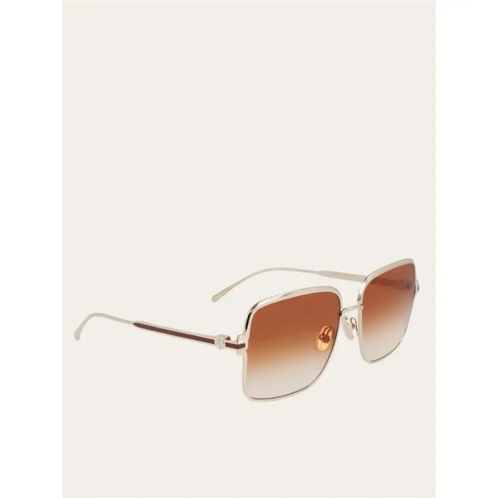 NEW!!! Salvatore Ferragamo SF317S 704 Brown Lens Square Metal Women Sunglasses